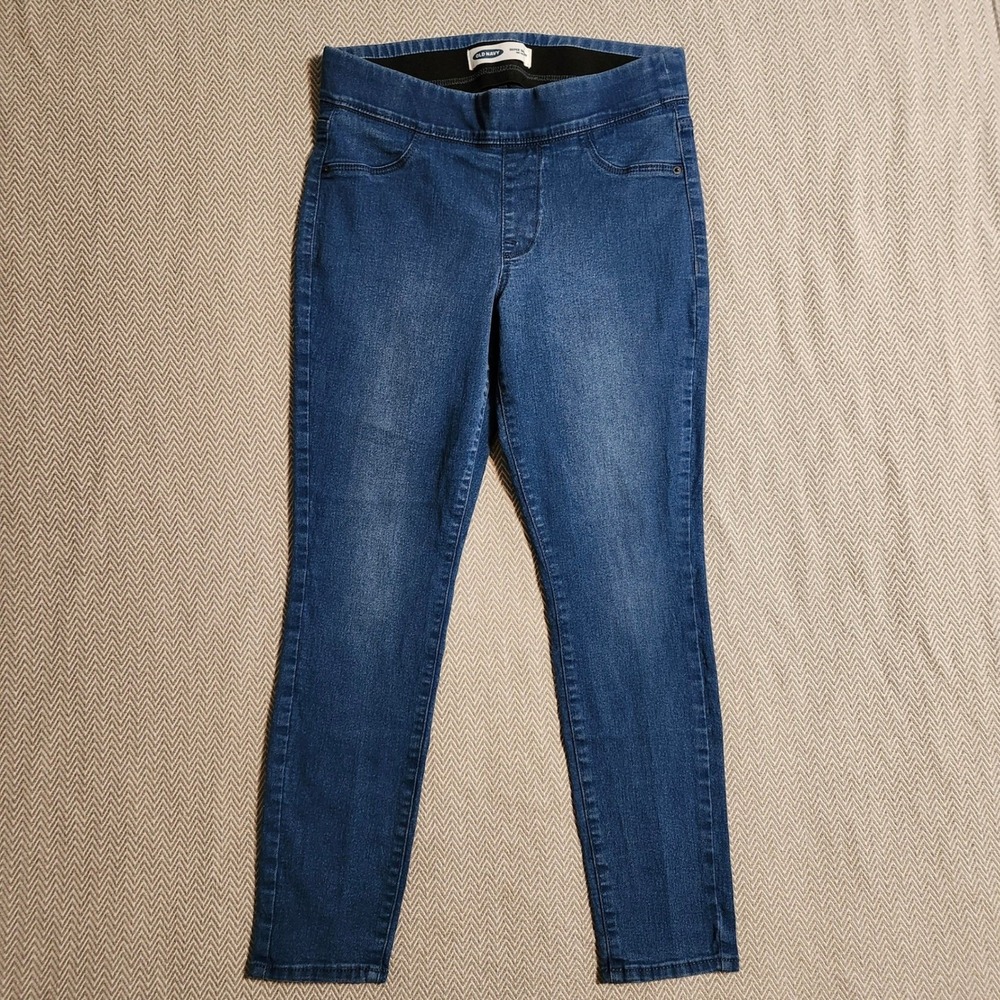 Old Navy Super Skinny Mid-Rise Jeggings Blue Denim Pull On Pants Womens 8 Short